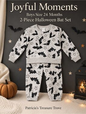 Boys Grey Bat 2-Piece Halloween Set
